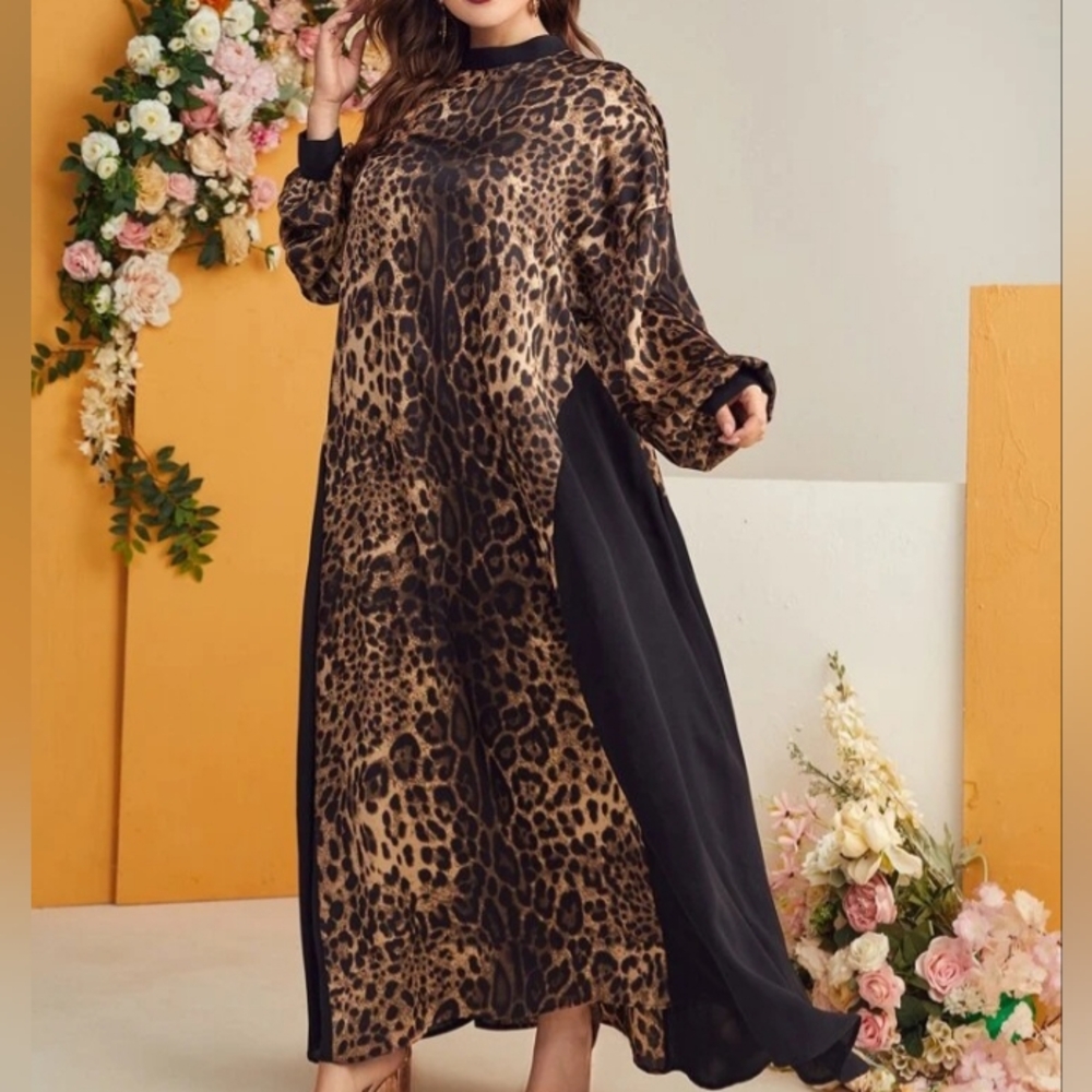 NEW SHEIN Curve Women plus keyhole black leopard printed maxi dress